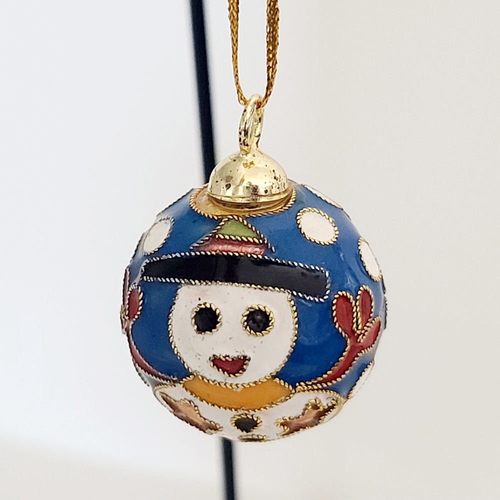 Vtg Set of Four Cloisonné Christmas Ornaments Hummingbird Snowman Ladybug Flower - Picture 4 of 10